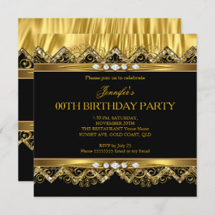 Elegant Faux Gold Silk Black Diamond Invitation