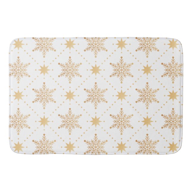 Elegant Faux Gold Snowflakes Christmas Patttern Bathroom Mat (Front)