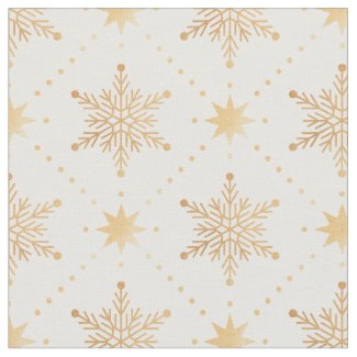 Elegant Faux Gold Snowflakes Christmas Patttern Fabric