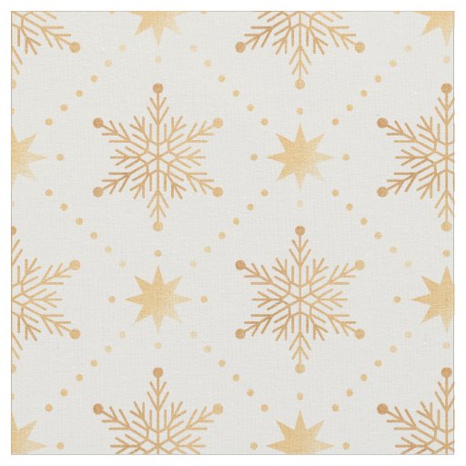Elegant Faux Gold Snowflakes Christmas Patttern Fabric