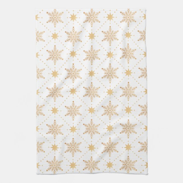 Elegant Faux Gold Snowflakes Christmas Patttern Kitchen Towel (Vertical)