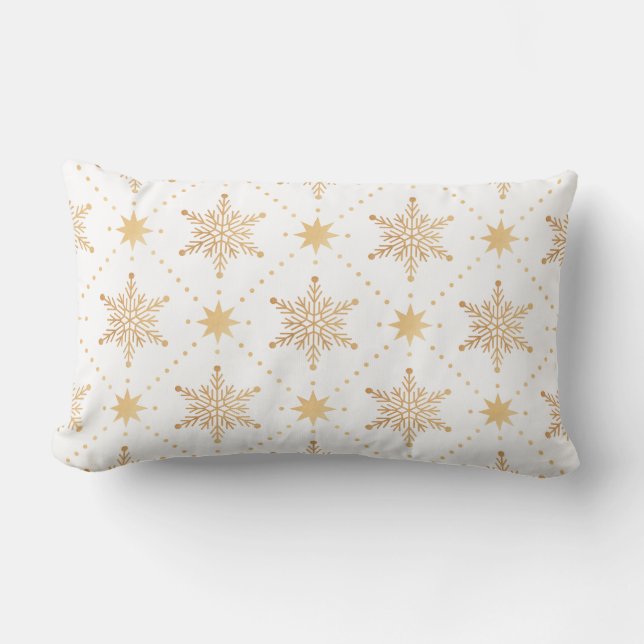 Elegant Faux Gold Snowflakes Christmas Patttern Lumbar Pillow (Front)