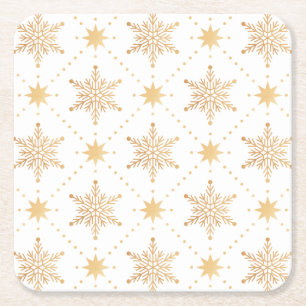 Elegant Faux Gold Snowflakes Christmas Patttern Square Paper Coaster