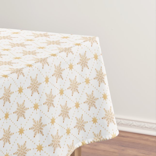 Elegant Faux Gold Snowflakes Christmas Patttern Tablecloth (In Situ)