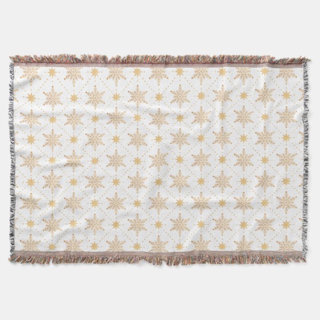 Elegant Faux Gold Snowflakes Christmas Patttern Throw Blanket (Front)