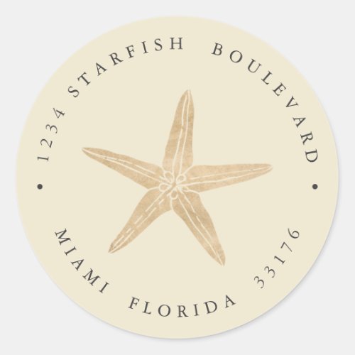 Elegant FAUX GOLD Starfish coastal Return address Classic Round Sticker