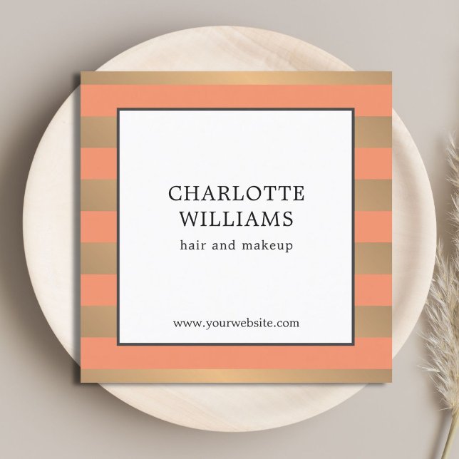 Elegant Faux Gold Stripes Beauty Consultant Square Business Card (Creator Uploaded)