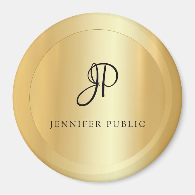 Elegant Faux Gold Template Monogram Modern Large Magnet (Front)