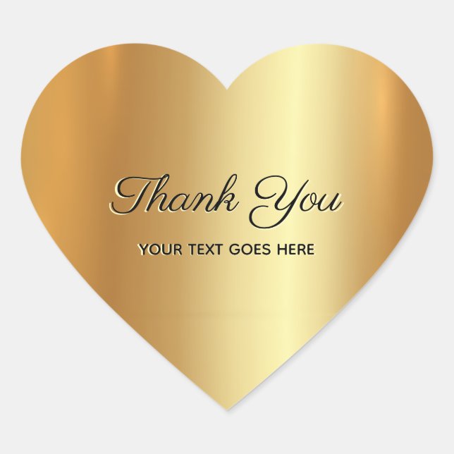 Elegant Faux Gold Thank You Custom Text Luxury Heart Sticker (Front)