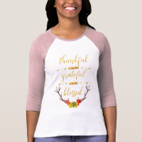 Elegant Faux Gold Thankful Grateful Blessed Script T-Shirt