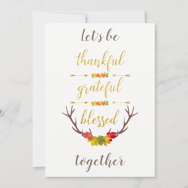 Elegant Faux Gold Thankful Thanksgiving Invite (Front)