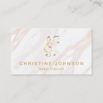 Elegant Faux Gold Treble Clef On Pink Marble Business Card by musickitten at Zazzle