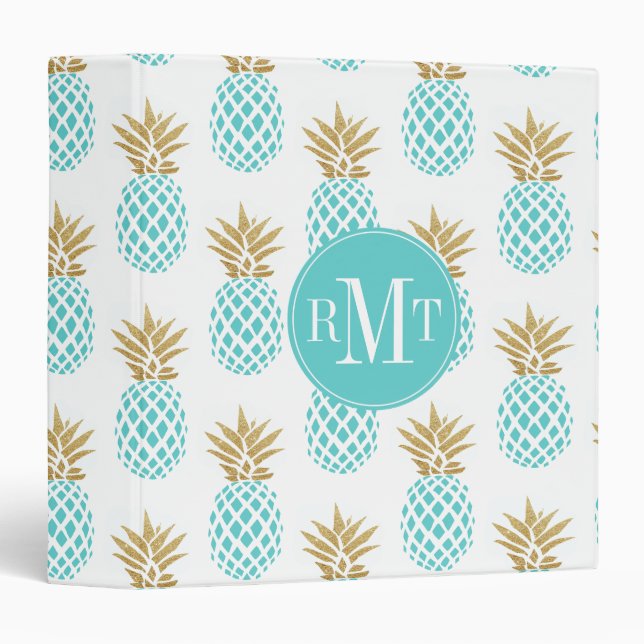 Elegant faux gold tropical pineapple pattern 3 ring binder (Front/Spine)