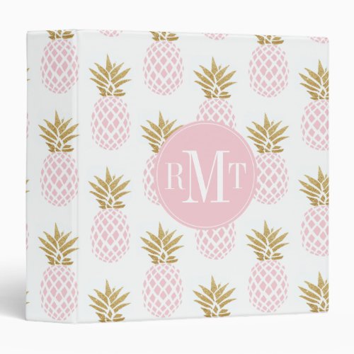 Elegant faux gold tropical pineapple pattern 3 ring binder