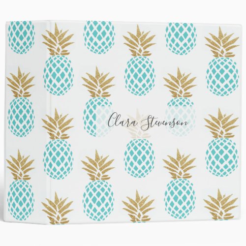 Elegant faux gold tropical pineapple pattern 3 ring binder