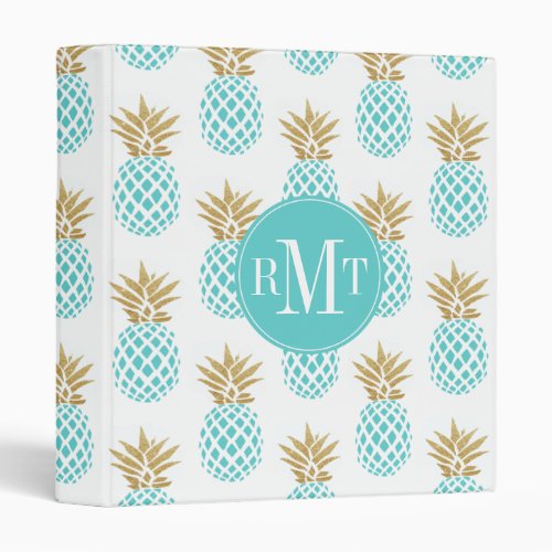 Elegant faux gold tropical pineapple pattern 3 ring binder