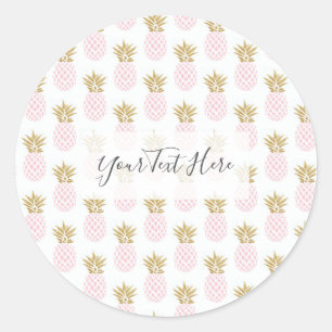 Elegant faux gold tropical pineapple pattern classic round sticker