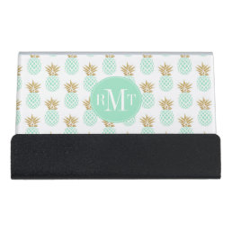 Elegant faux gold tropical pineapple pattern desk business card holder