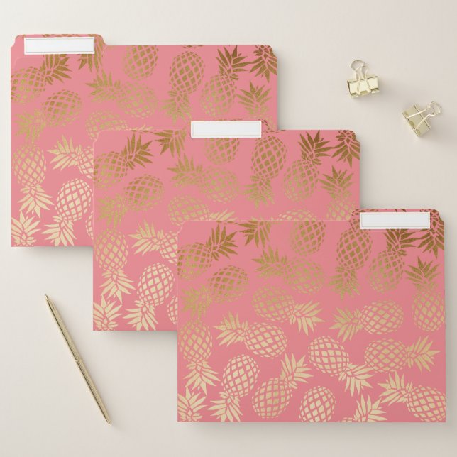 elegant faux gold tropical pineapple pattern file folder (Set)