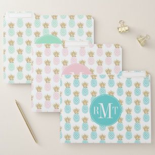 Elegant faux gold tropical pineapple pattern file folder