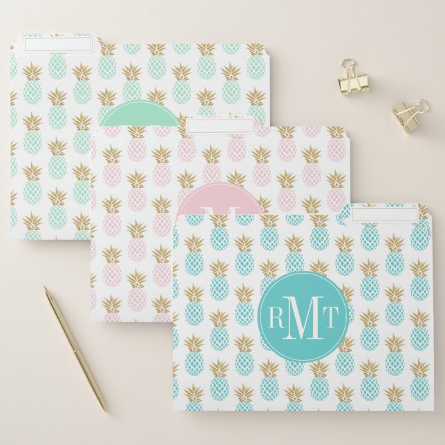 Elegant faux gold tropical pineapple pattern file folder (Set)