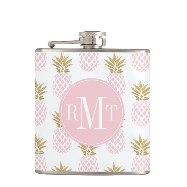 Elegant faux gold tropical pineapple pattern flask (Front)