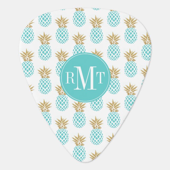 Elegant faux gold tropical pineapple pattern guitar pick (Front)