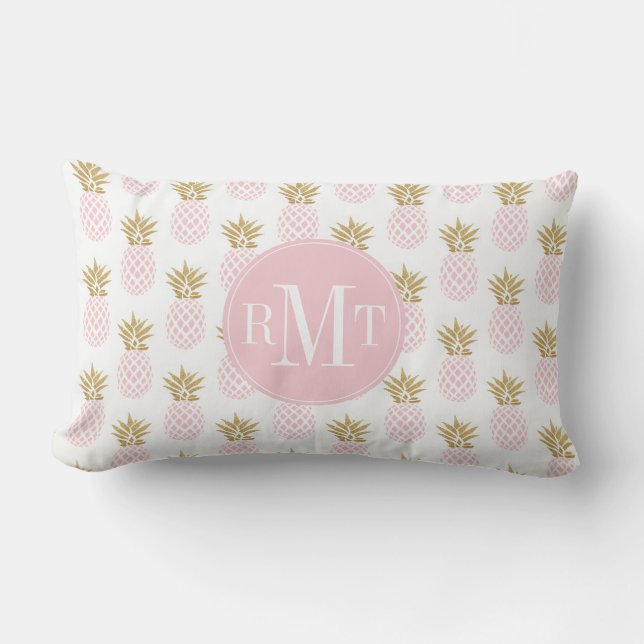 Elegant faux gold tropical pineapple pattern lumbar pillow (Front)