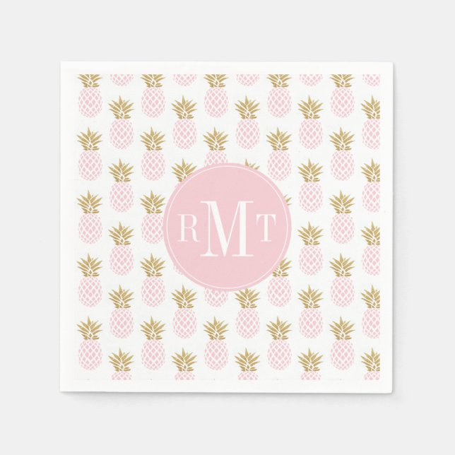 Elegant faux gold tropical pineapple pattern napkins (Front)