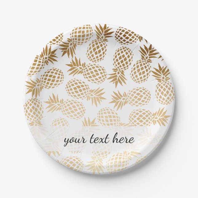 elegant faux gold tropical pineapple pattern paper plates (Front)