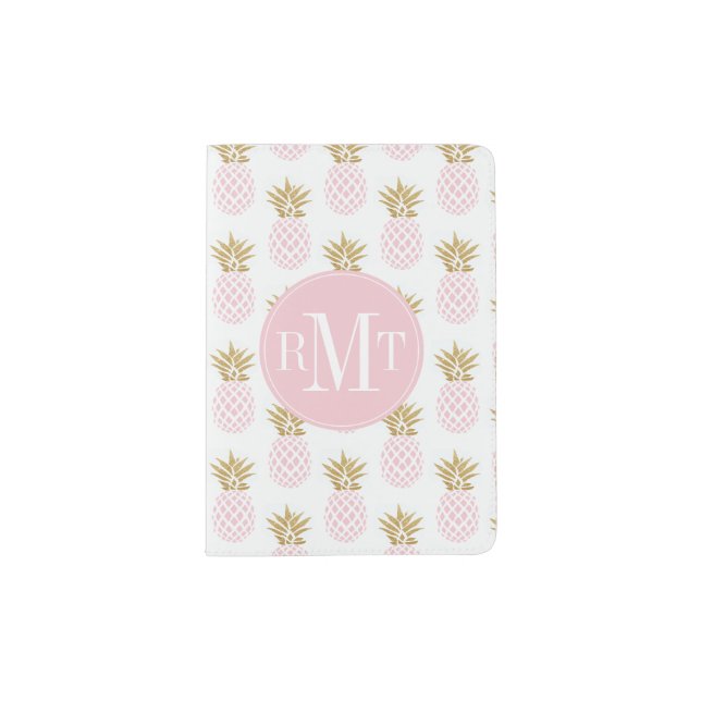 Elegant faux gold tropical pineapple pattern passport holder (Front)