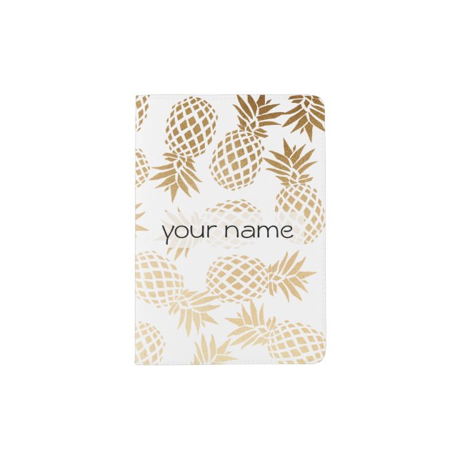 elegant faux gold tropical pineapple pattern passport holder (Front)