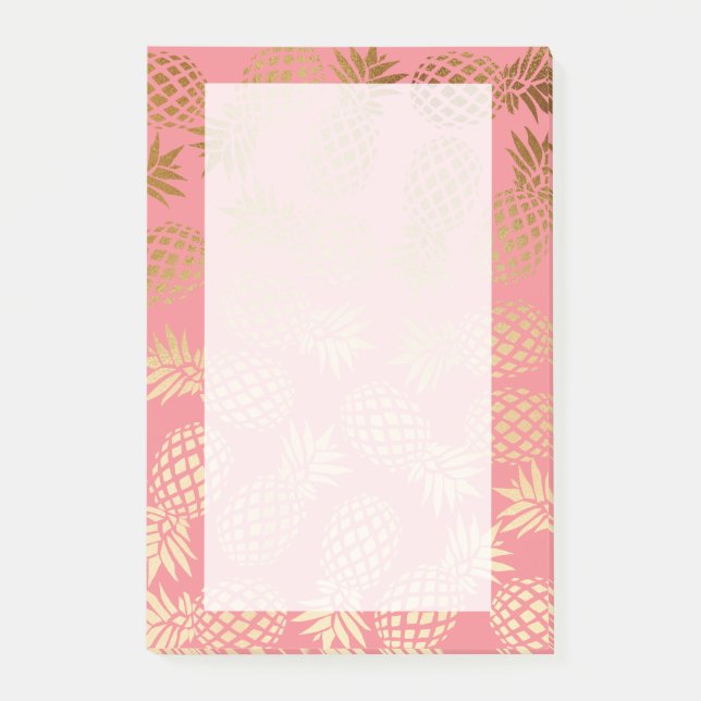 elegant faux gold tropical pineapple pattern post-it notes (Front)