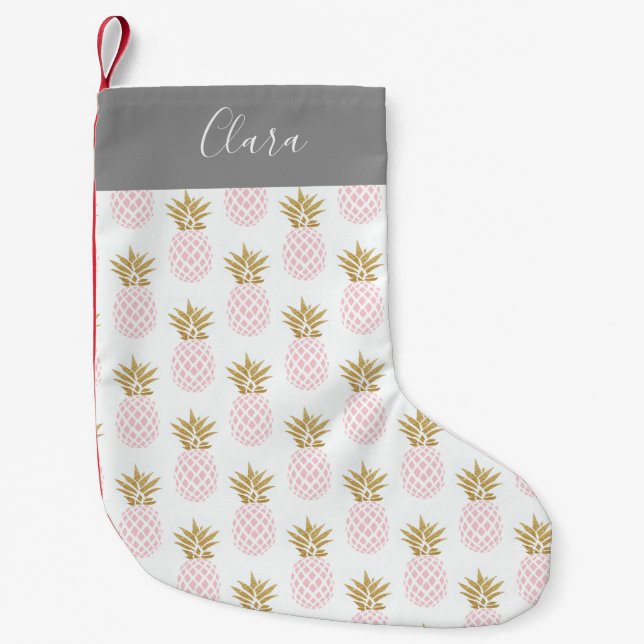 Elegant faux gold tropical pineapple pattern small christmas stocking (Front)