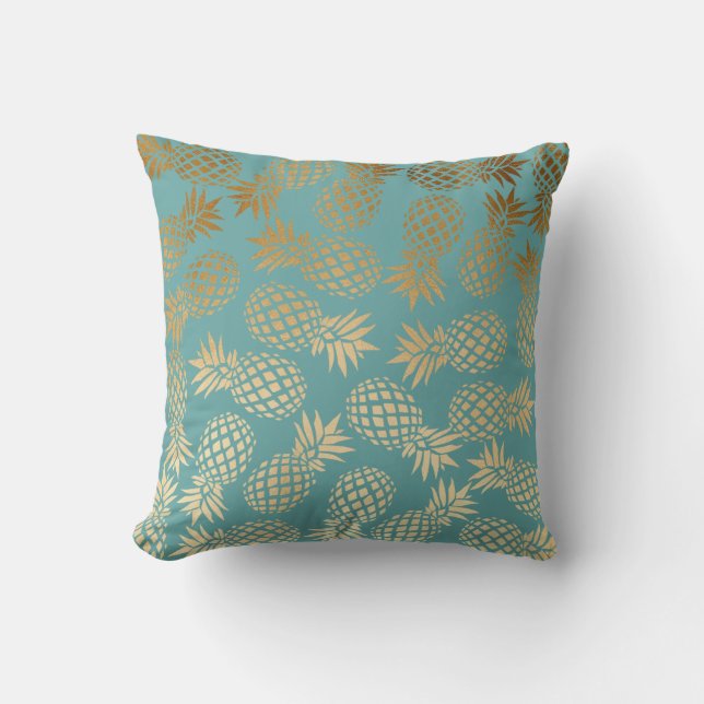 elegant faux gold tropical pineapple pattern throw pillow (Front)