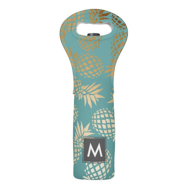 elegant faux gold tropical pineapple pattern wine bag (Front)