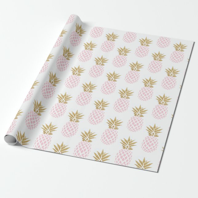 Elegant faux gold tropical pineapple pattern wrapping paper (Unrolled)