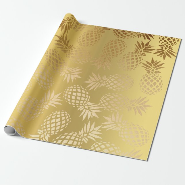 elegant faux gold tropical pineapple pattern wrapping paper (Unrolled)