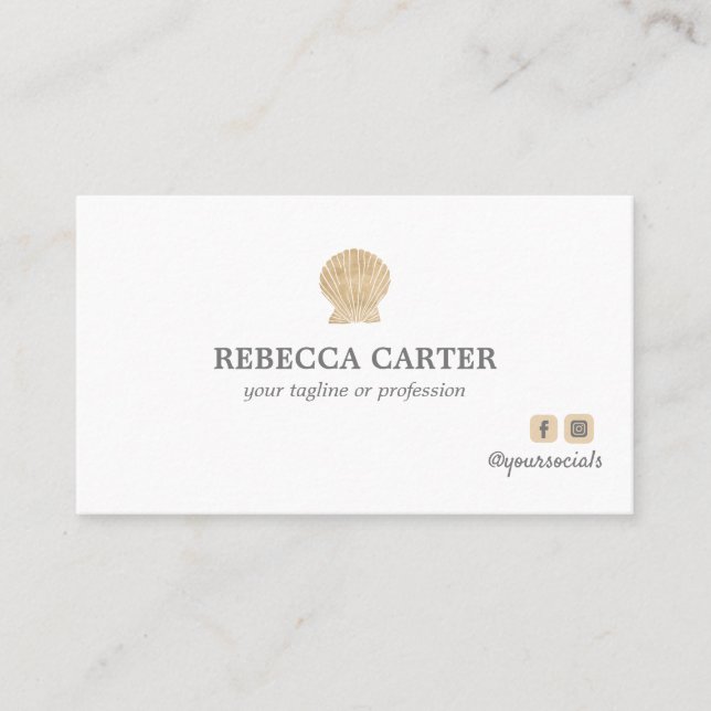 Elegant faux Gold Tropical Seashell Beach Coastal Business Card (Front)