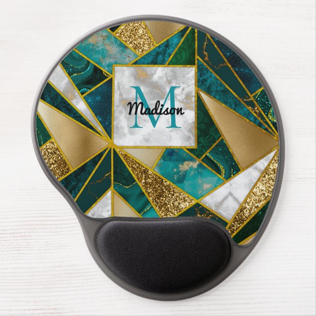 Elegant faux gold turquoise geometric  gel mouse pad (Front)