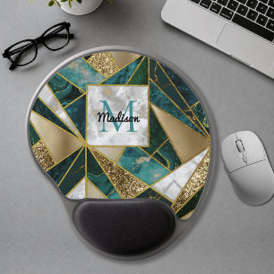 Elegant faux gold turquoise geometric gel mouse pad