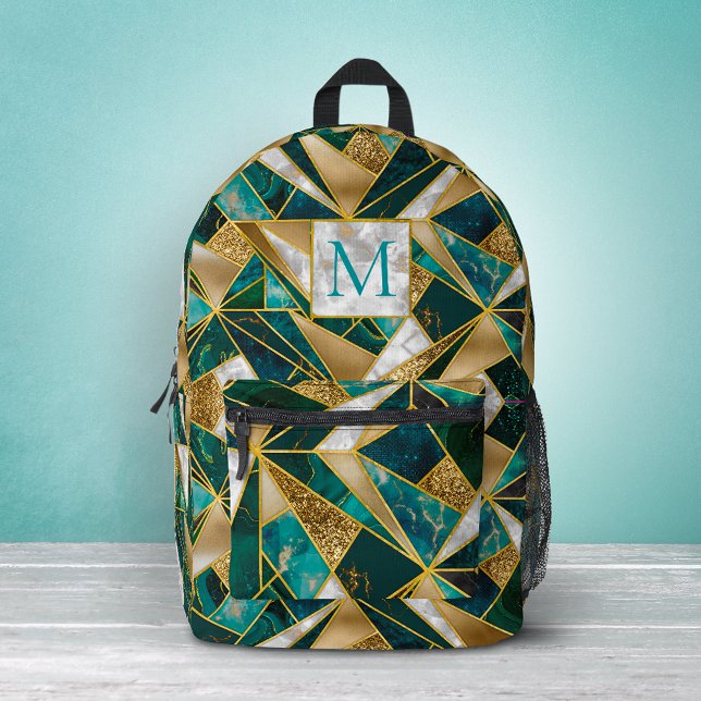 Elegant faux gold turquoise geometric printed backpack (Creator Uploaded)