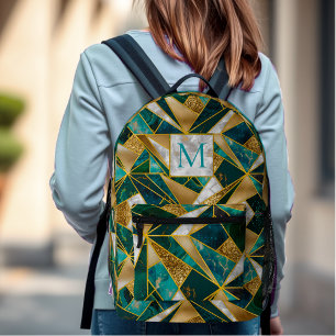 Elegant faux gold turquoise geometric printed backpack