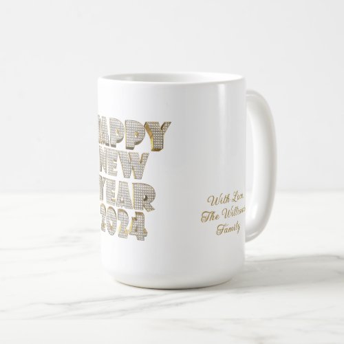 Elegant Faux Gold Typography Happy New Year 2024 Coffee Mug