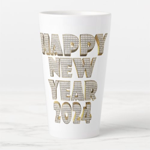 Elegant Faux Gold Typography Happy New Year 2024 Latte Mug