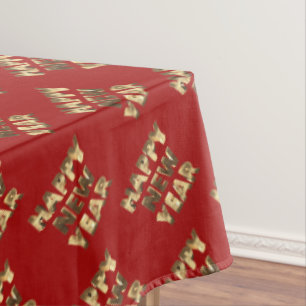 Elegant Faux Gold Typography Happy New Year Red Tablecloth