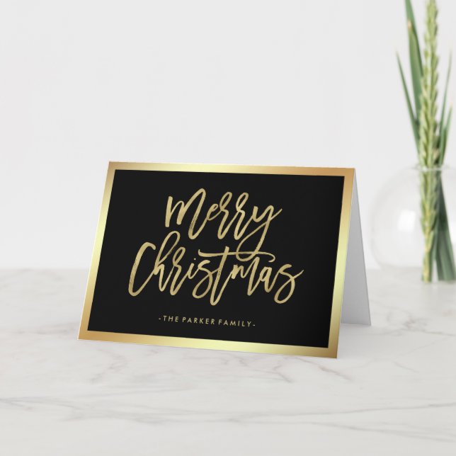 Elegant Faux Gold Typography | Merry Christmas Holiday Card (Front)