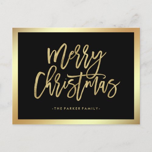 Elegant Faux Gold Typography  Merry Christmas Holiday Postcard