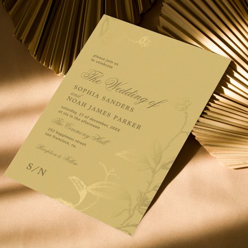 Elegant faux gold vintage antique wedding invitation