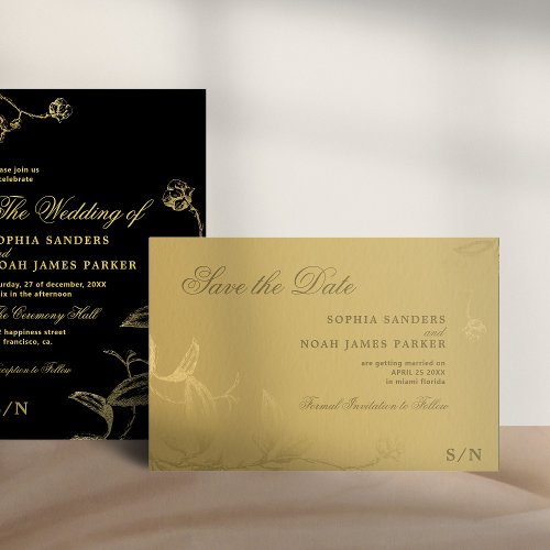 Elegant faux gold vintage wedding save the date